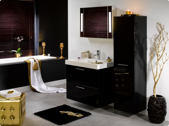 Badm&ouml;bel Badschrank schwarz Hochglanz Lack Creation