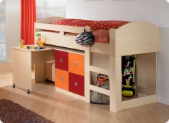 Hochbett Schreibtisch Chill Ahorn orange rot